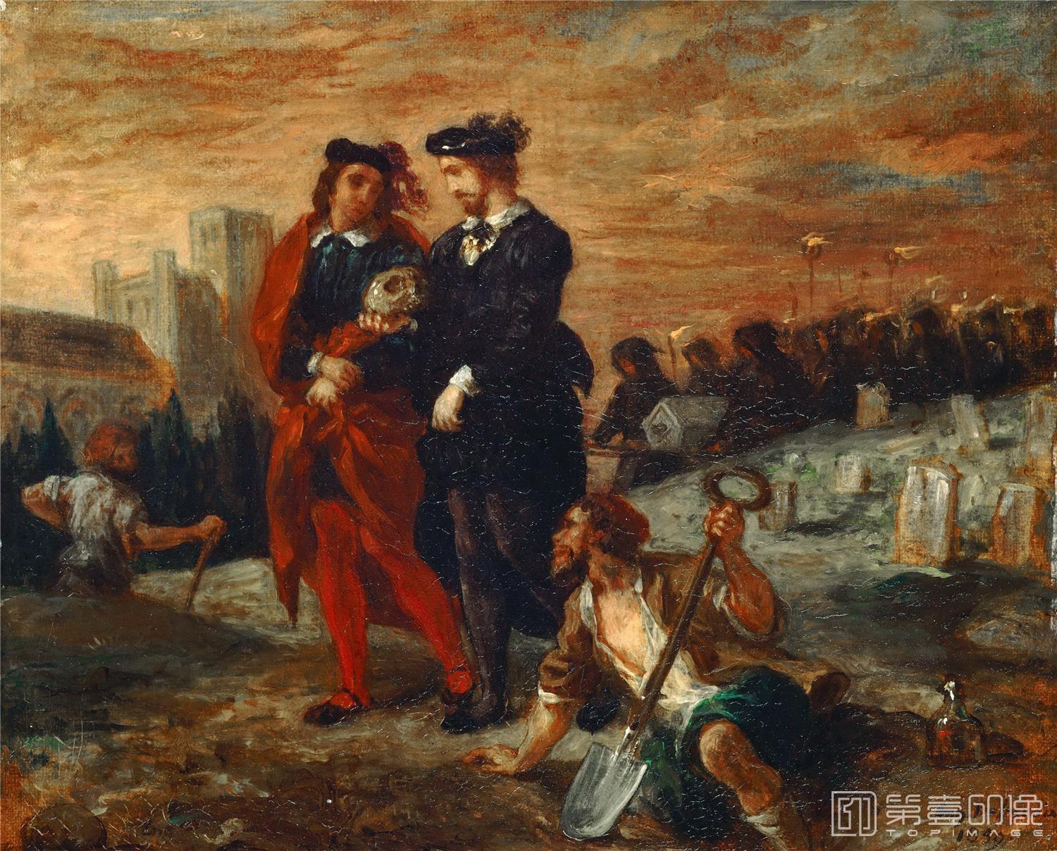 油画-卢浮宫-Eugène DelacroixHamlet and Horatio at the cemetary-0539